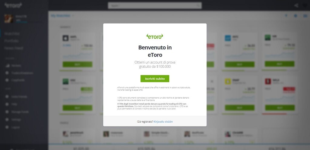 Conto demo eToro per imparare