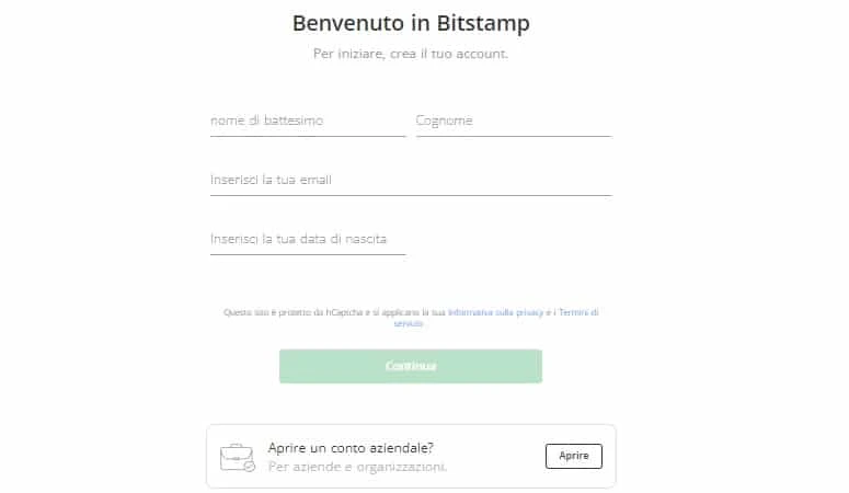 registrazione su Bitstamp