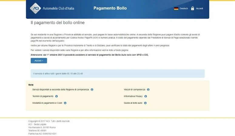 Registrazione sul sito dell'ACI con SPID