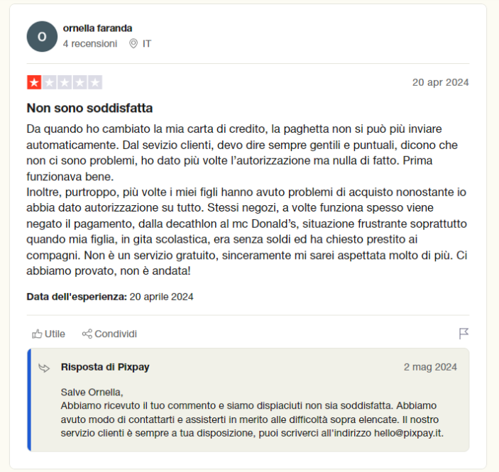 pixpay recensione negativa