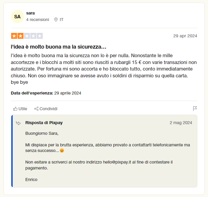 recensione negativa pixpay