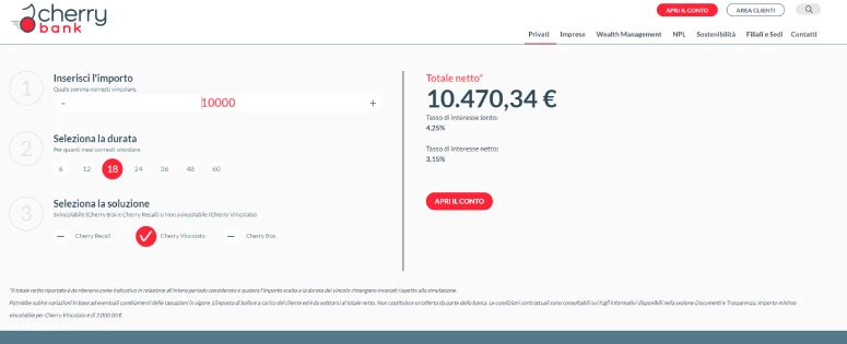 Simulatore conto deposito Cherry Bank