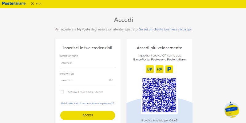 accedi poste credenziali