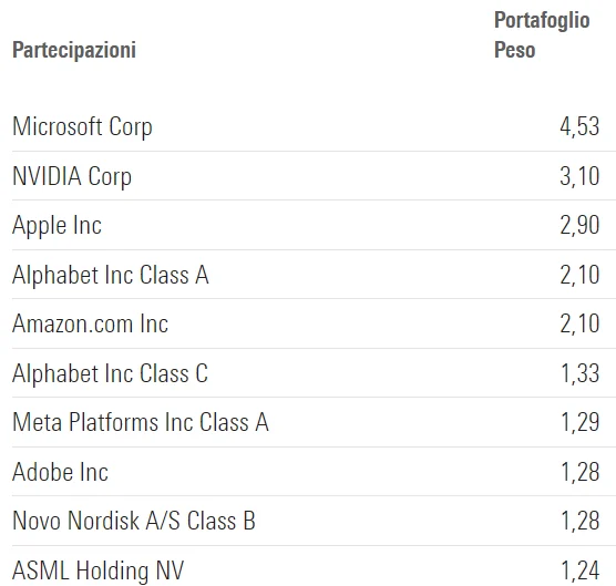 posizioni fondo comune investimento