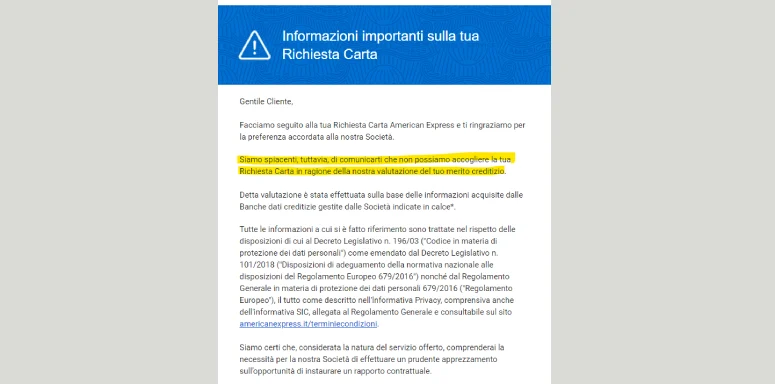 Carta AmEx negata