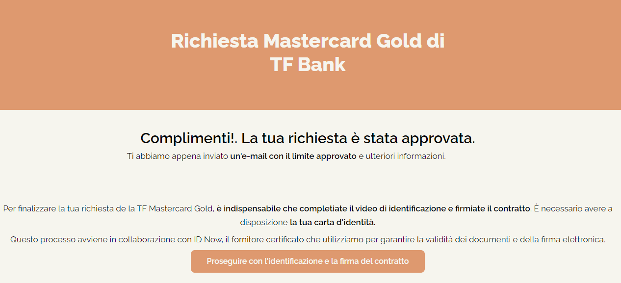 richiesta carta tf bank approvata