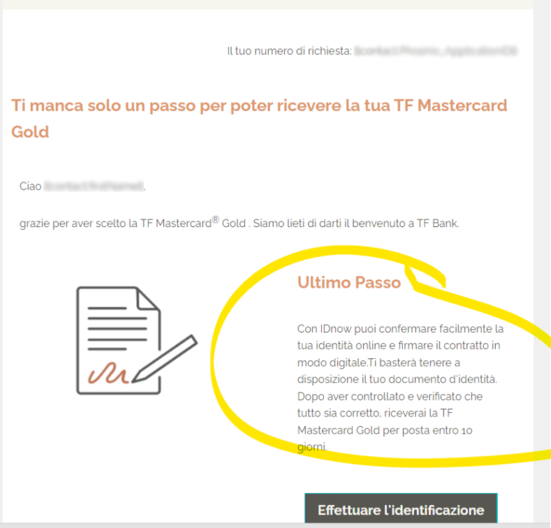 richiesta carta tf bank identificazione