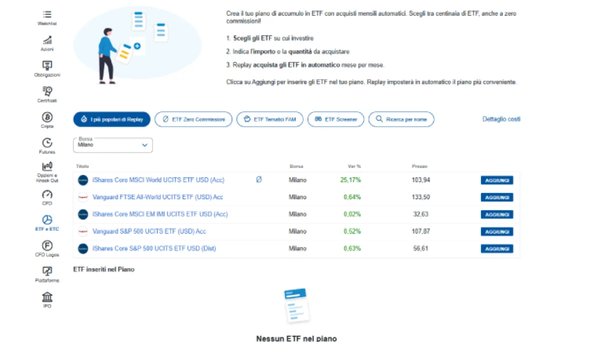Scegli gli ETF per il piano Replay