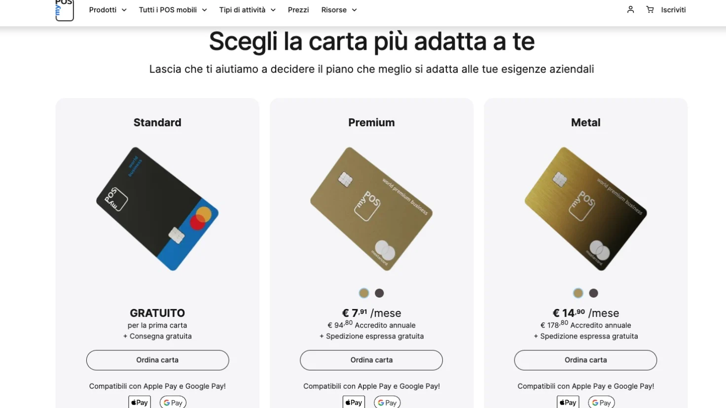 Carte myPOS nuove