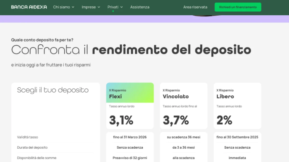 Tipologie conto deposito AideXa