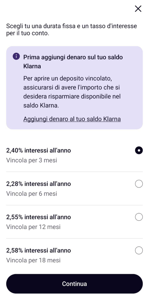 conto deposito vincolato klarna