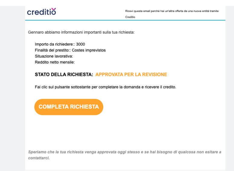 Richiesta carta di credito creditio