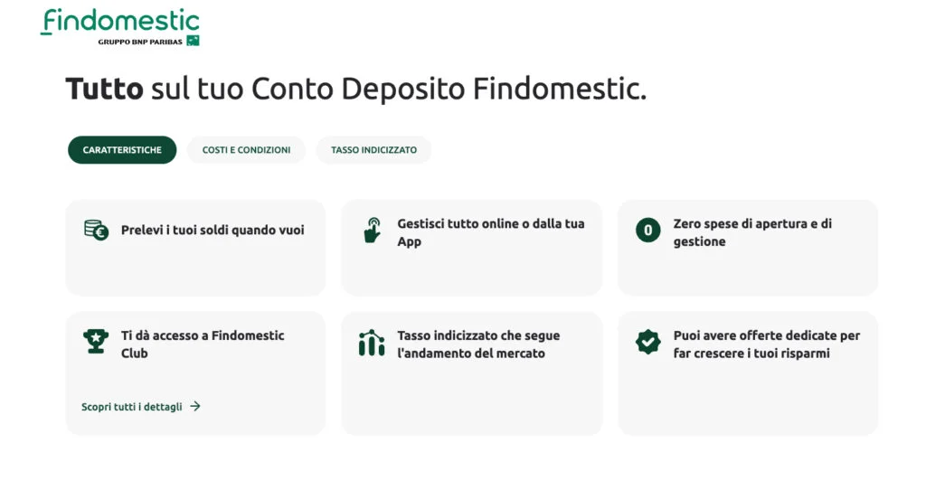 Caratteristiche conto Findomestic