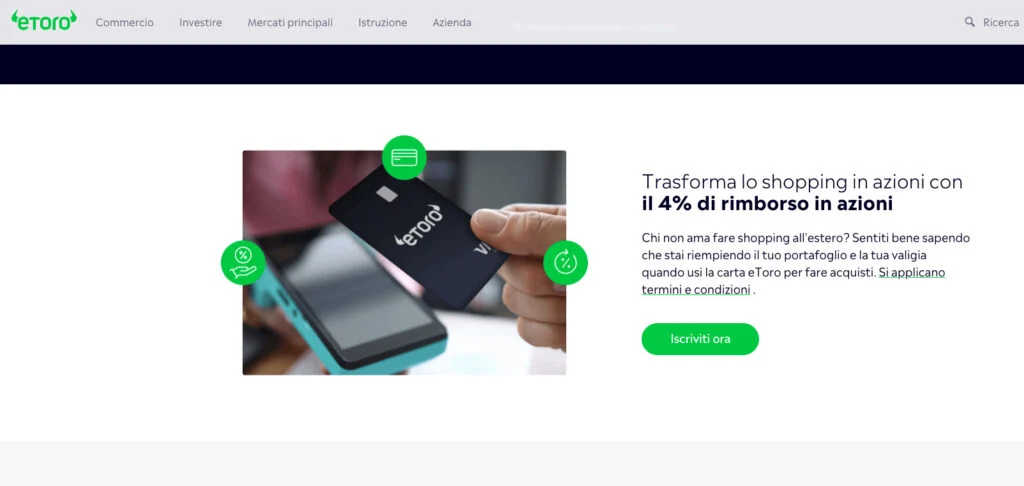 Cashback 4% in azioni