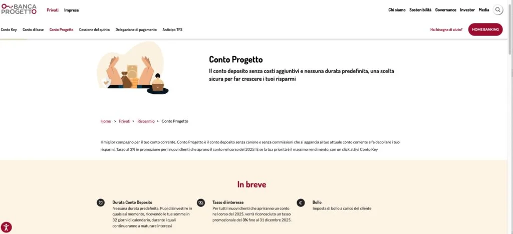 Conto deposito Banca Progetto