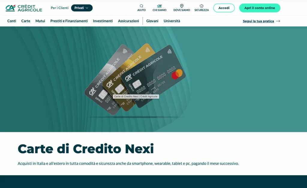 Carta di credito Nexi Crédit Agricole