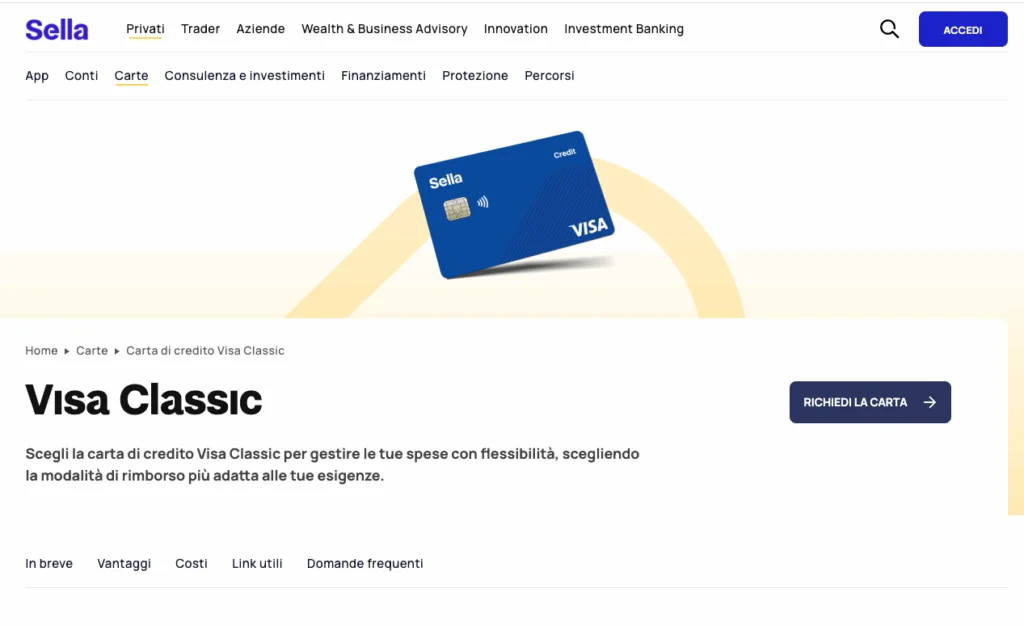 Carta di debito Visa Classic Banca Sella