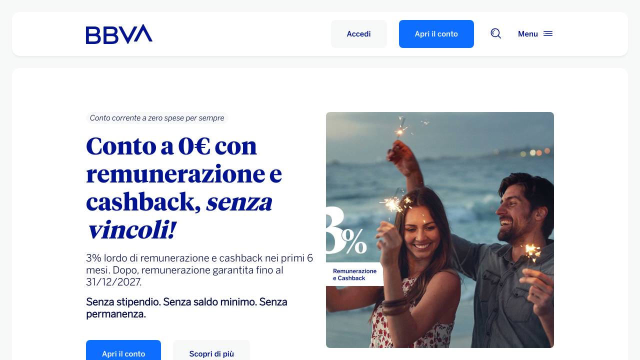 Homepage Conto BBVA