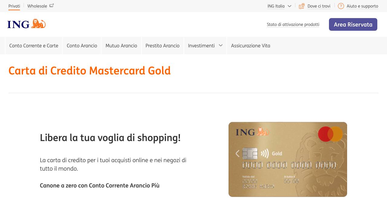 Homepage ING Mastercard Gold