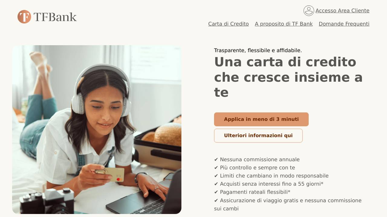Homepage Carta di credito TF Bank