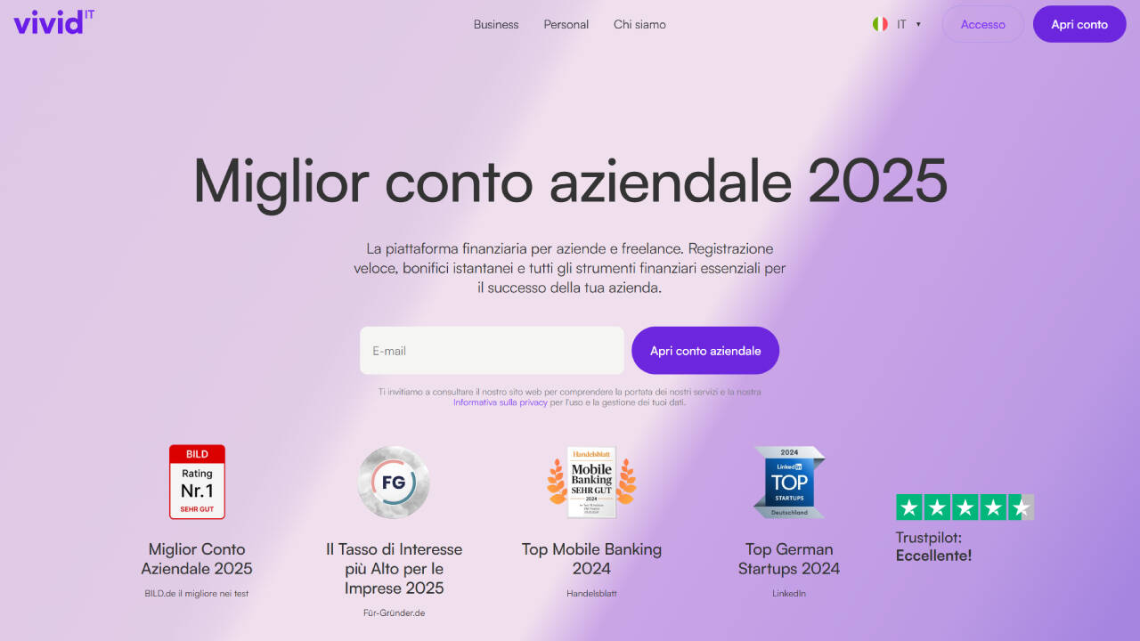 Homepage Vivid Money Business carta