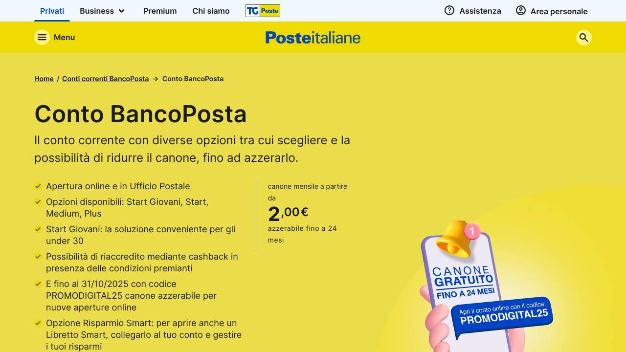 Homepage Conto BancoPosta