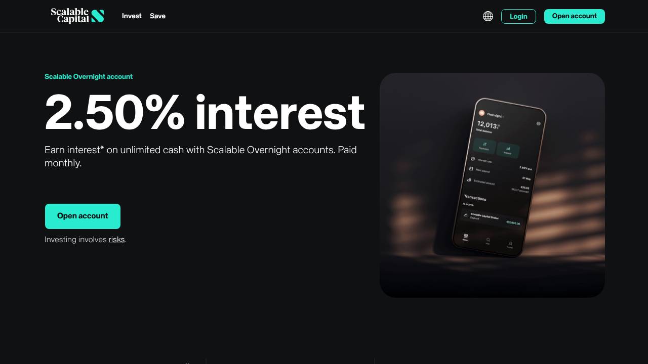 Homepage Conto remunerato Scalable Capital