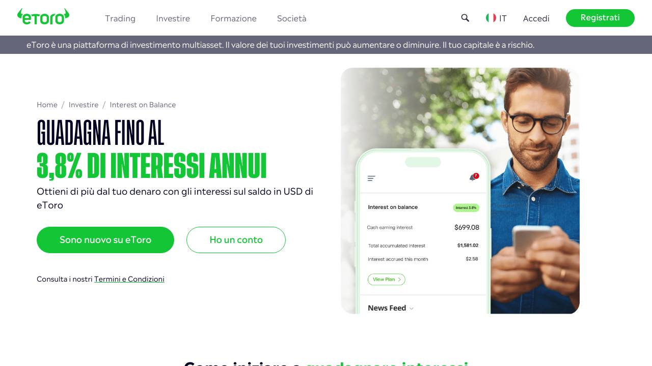 Homepage Conto remunerato eToro