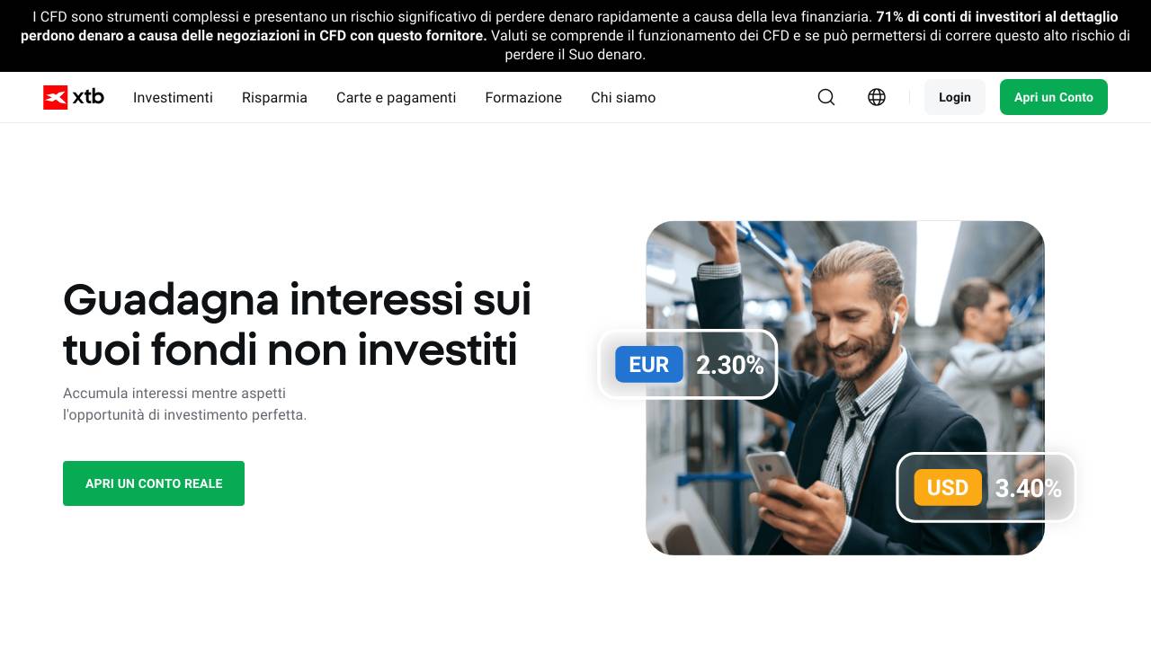 Homepage Conto remunerato XTB
