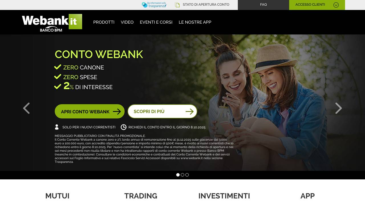 Homepage Conto Webank