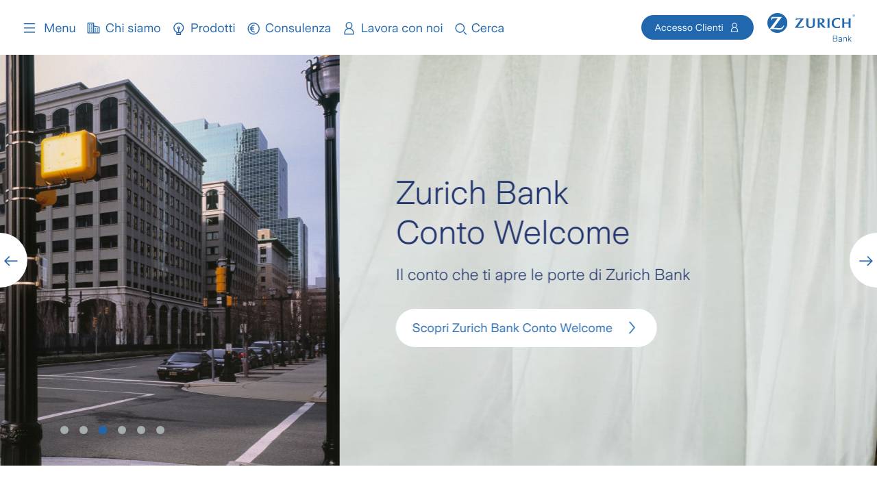 Homepage Conto Welcome Zurich Bank