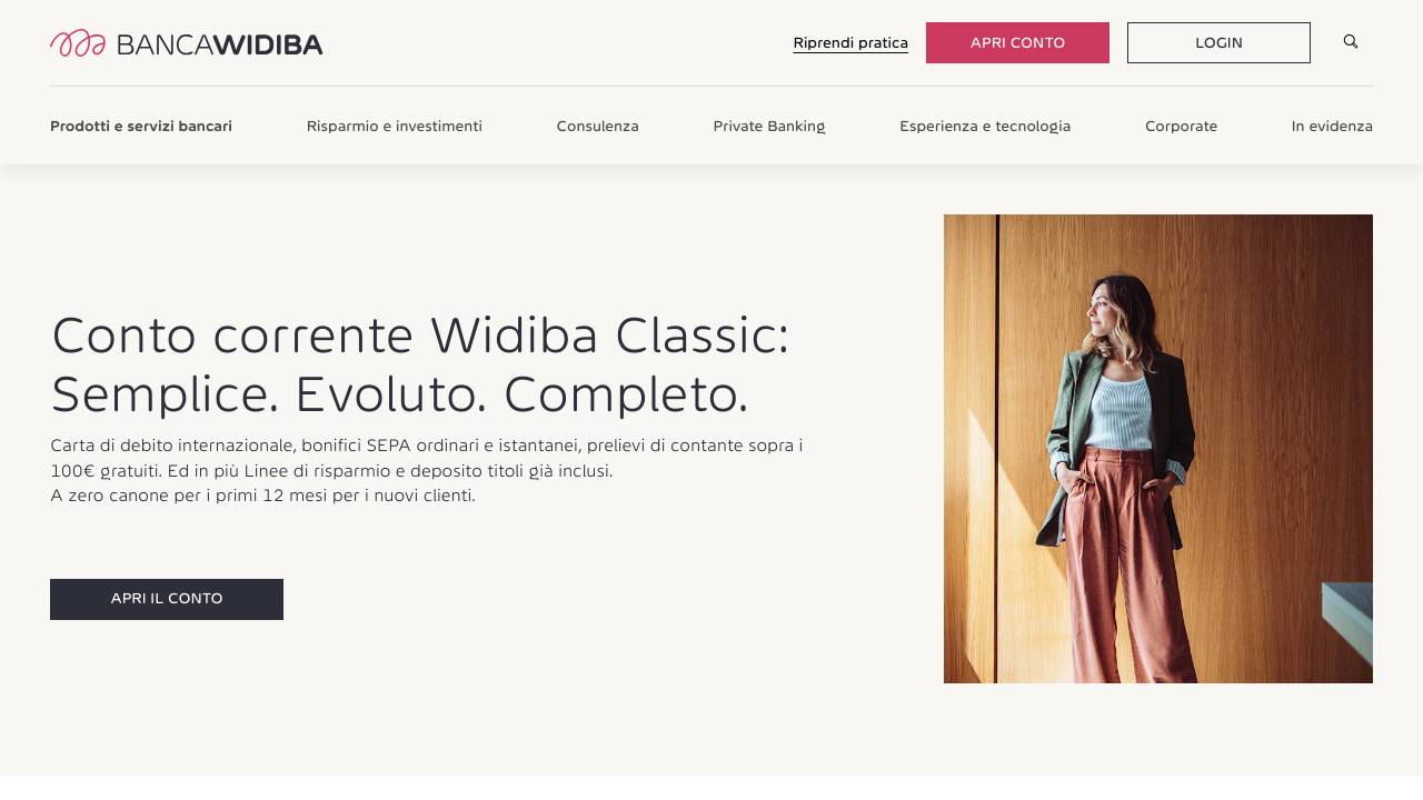 Homepage Conto Widiba