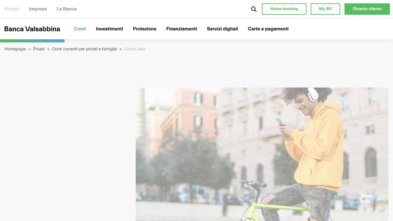 Homepage Conto Zeta Banca Valsabbina