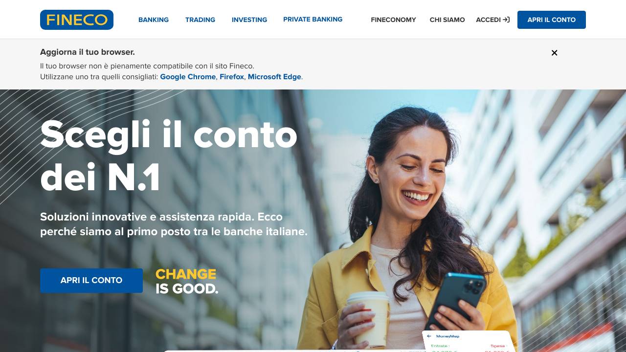 Homepage Conto Fineco One