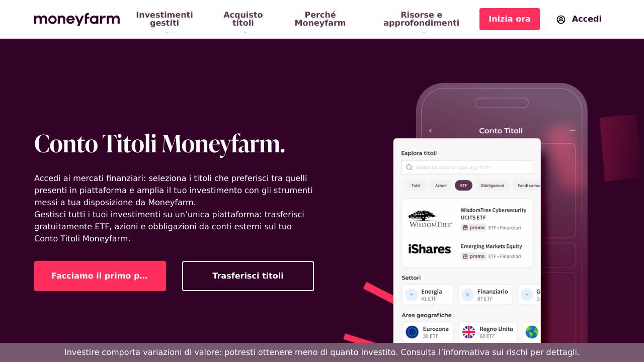 Homepage Moneyfarm Conto titoli