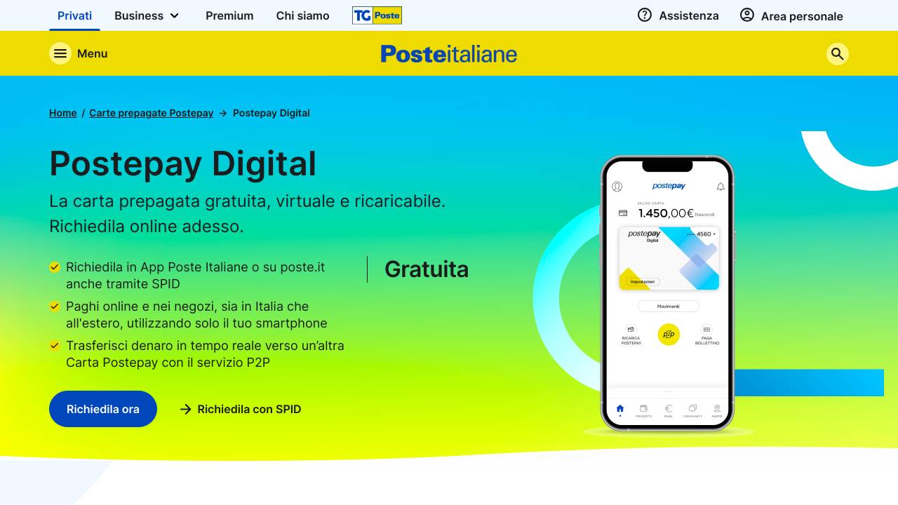 Homepage Postepay Digital