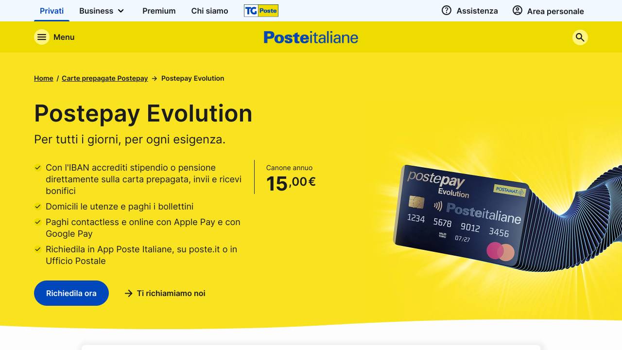 Homepage Postepay Evolution