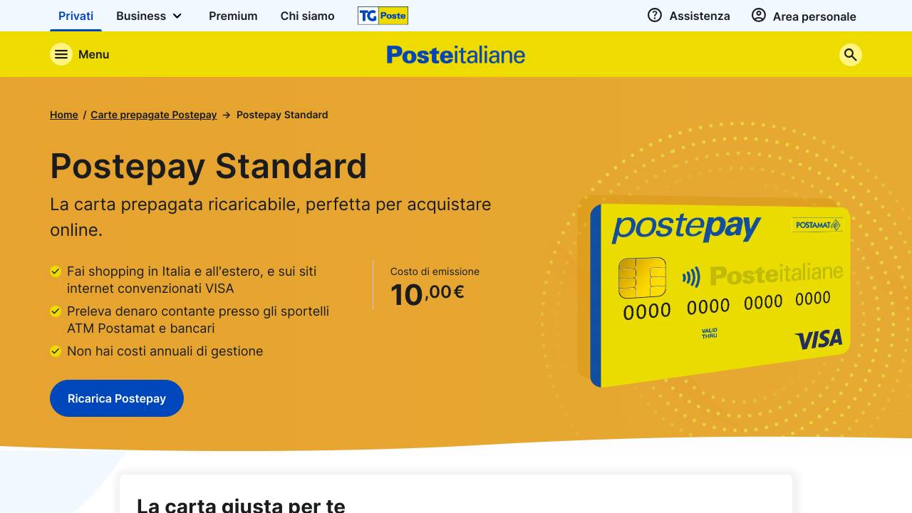 Homepage Postepay Standard