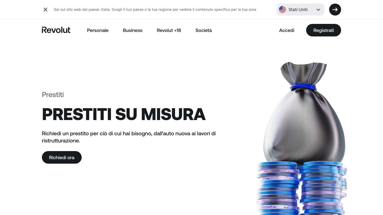 Homepage Prestito Revolut