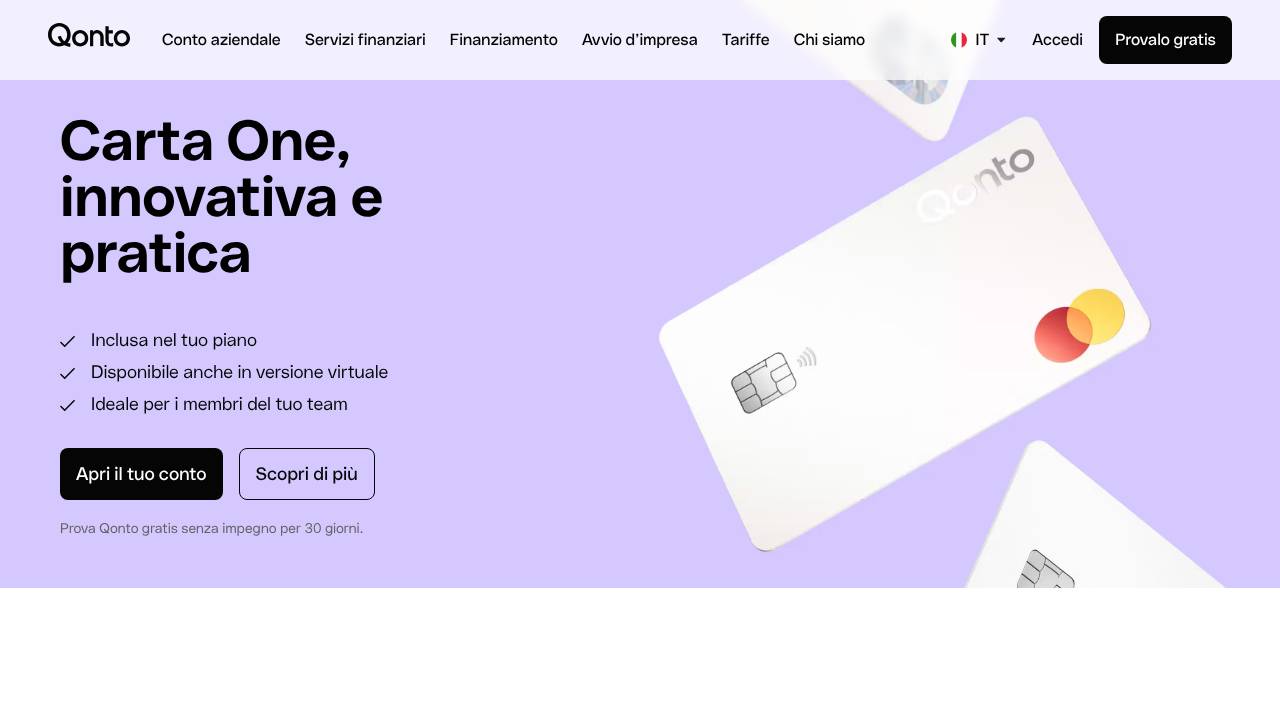 Homepage Qonto Carta One