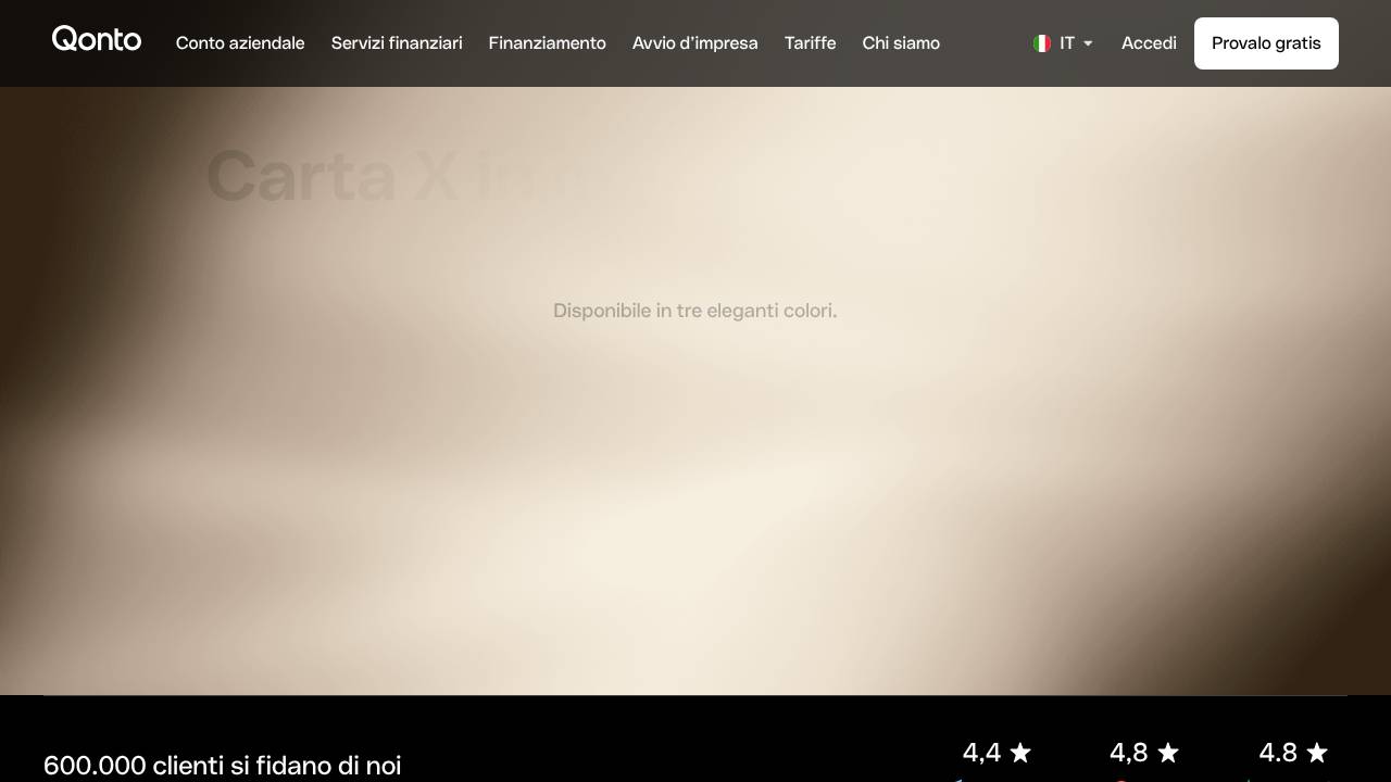 Homepage Qonto Carta X