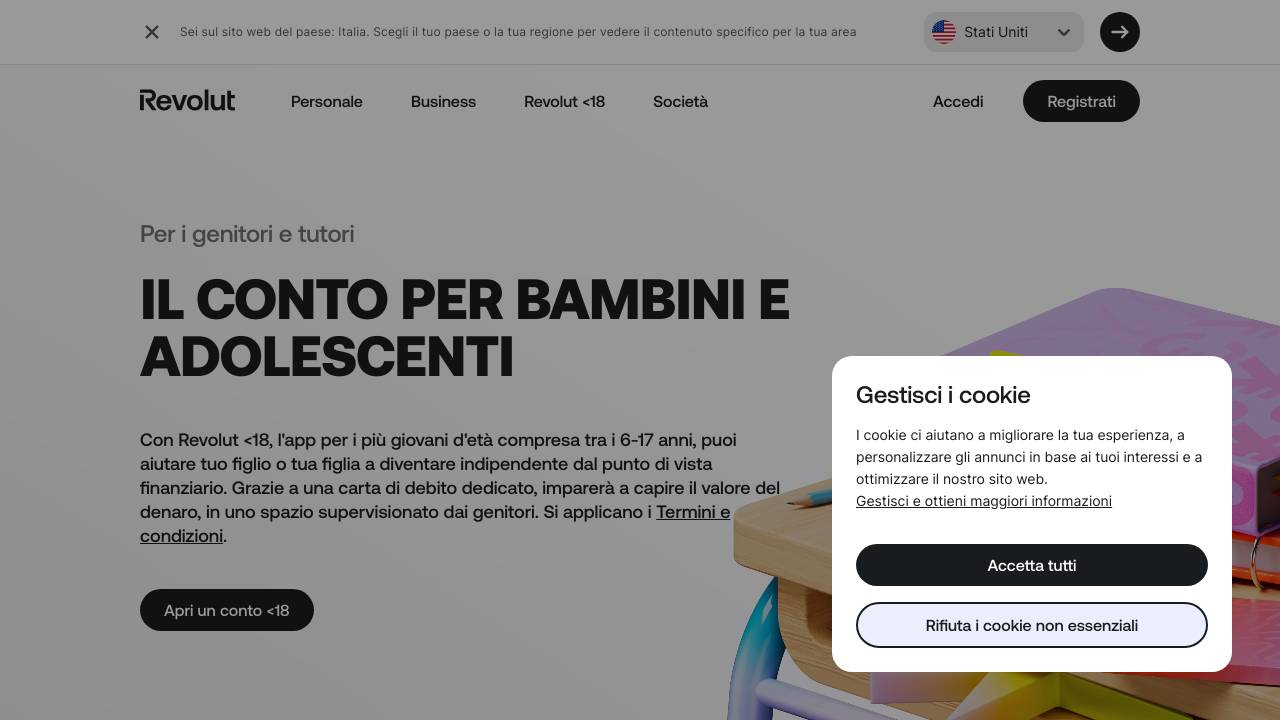 Homepage Revolut minori
