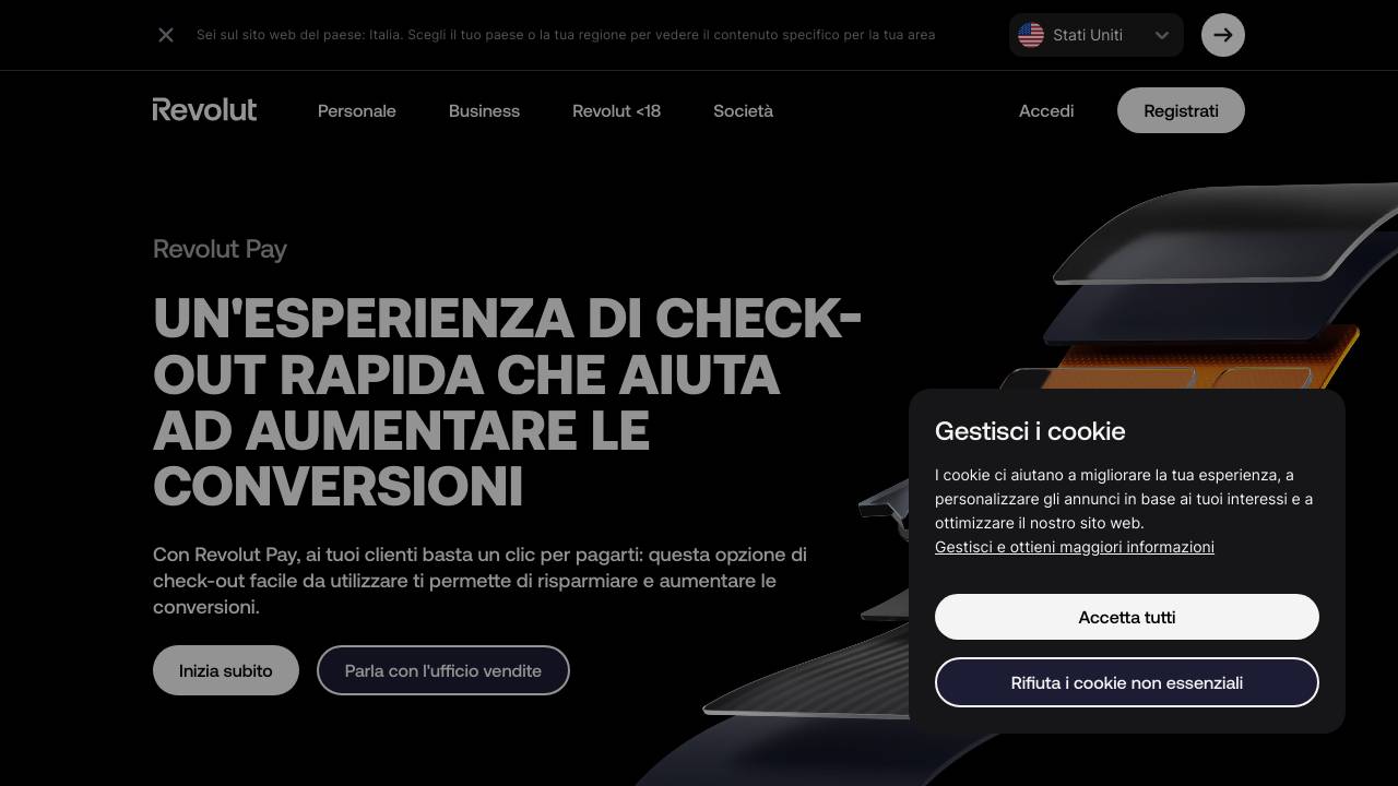 Homepage Revolut Pay POS virtuale