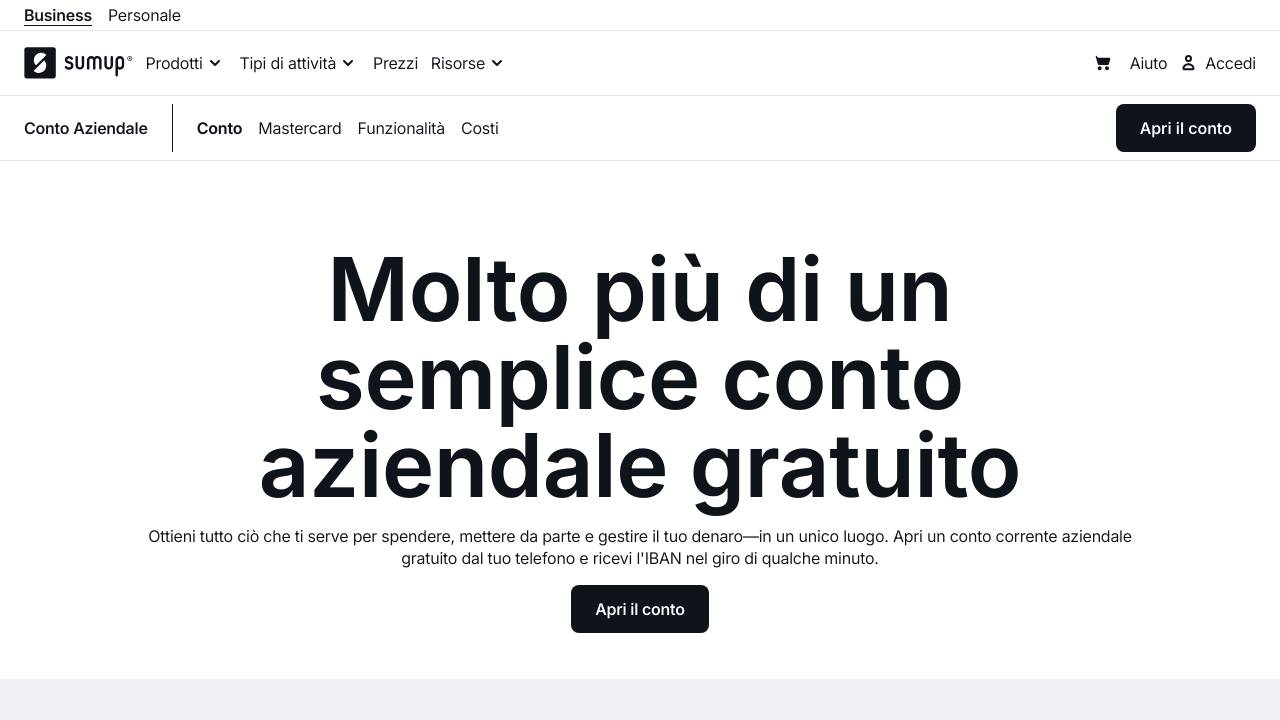 Homepage Conto aziendale SumUp