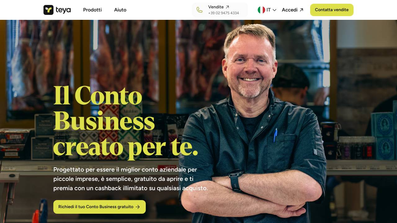 Homepage Conto business Teya